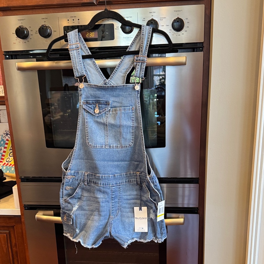 Wallflower Light Blue Denim Short Overalls